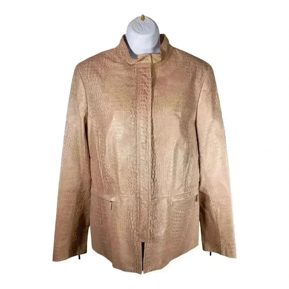Lafayette 148 Leather Jacket Tan Snake Print Leather Women's 10 - Picture 1 of 4